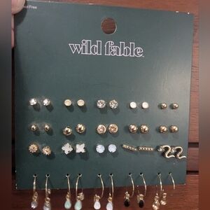wild fable Gold-Tone and White 20-Pair Earring Set